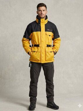 Mossi Men's SZ Medium Yellow Black Multi-Pocket Moto Sports Snow Hiking Jacket
